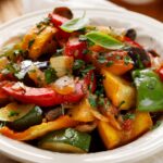 Рататуй с кабачками, баклажанами и перцами на сковороде