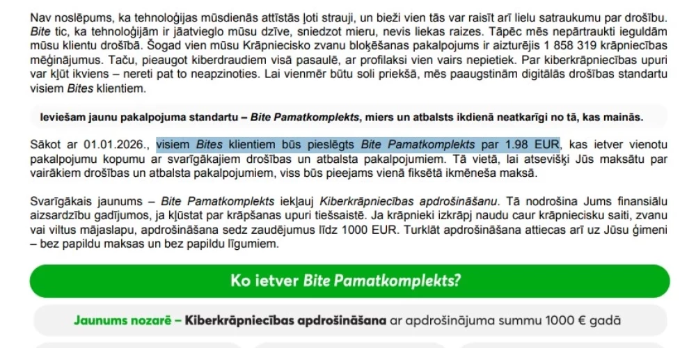 PTAC рекомендует потребителям по поводу новой услуги Bite стоимостью 1,98 евро