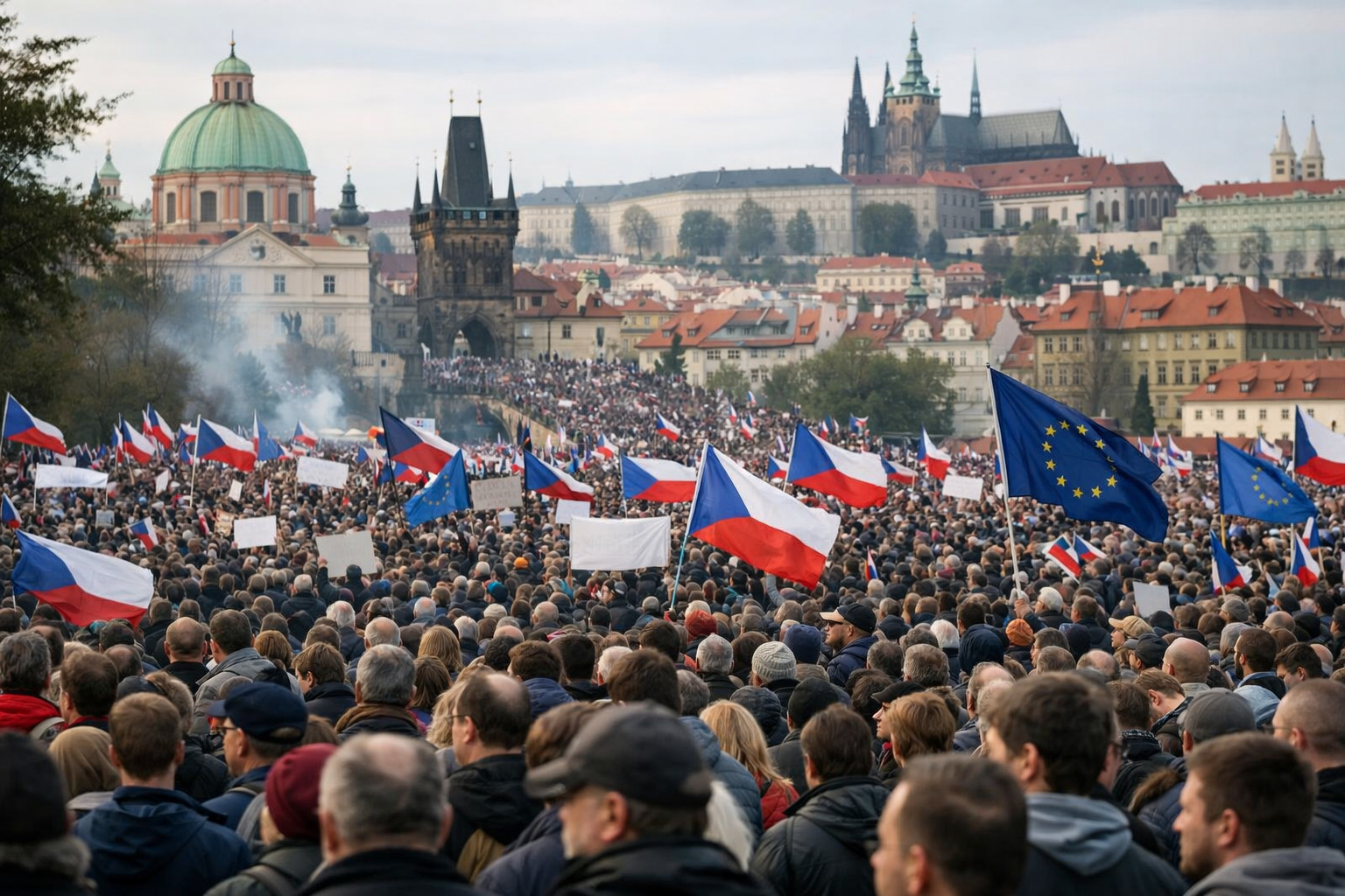Политический кризис в Чехии вывел на улицы Праги сотни тысяч демонстрантов