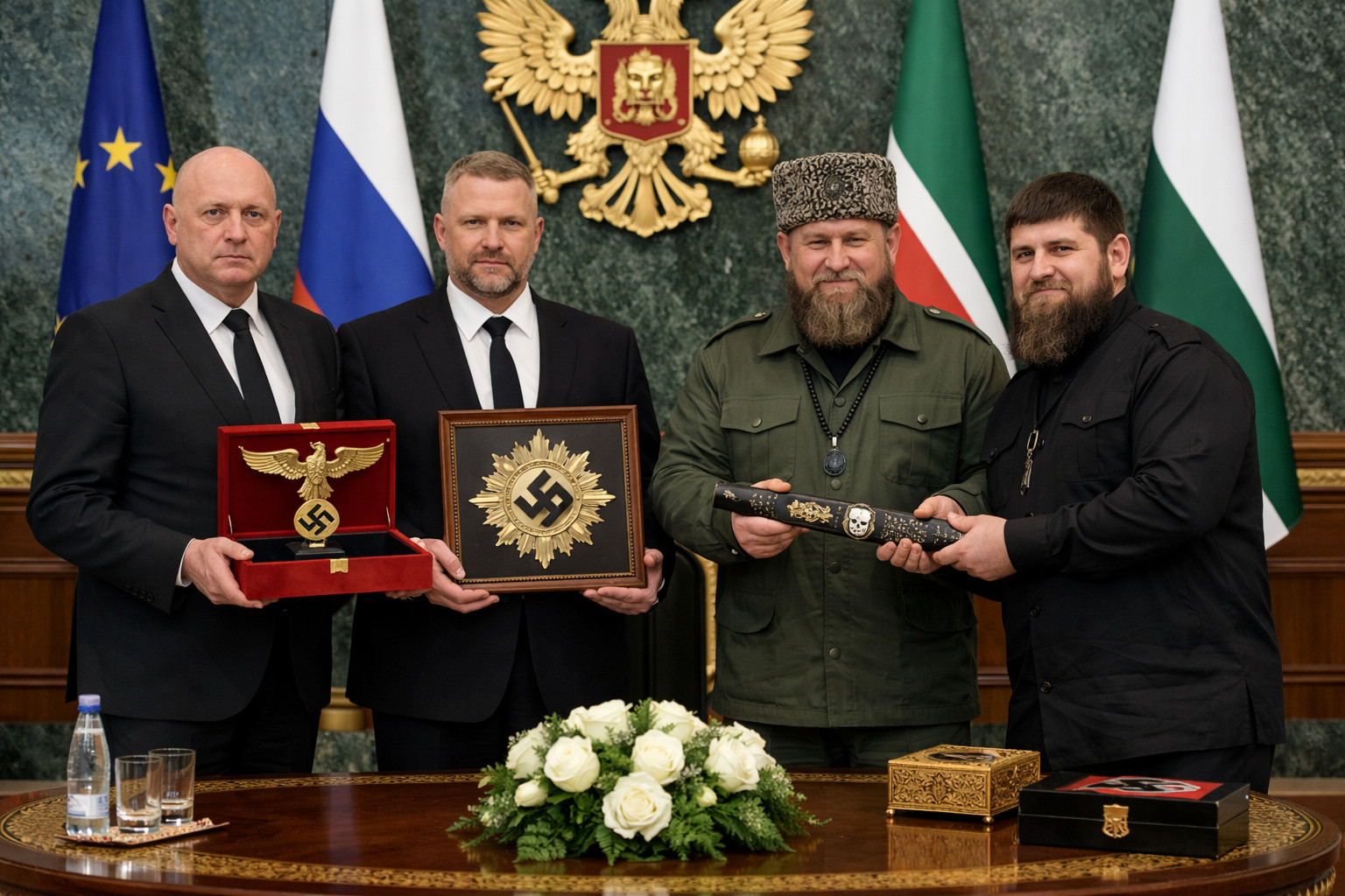 Европейские ультраправые налаживают контакты с чеченским руководством: нацистская символика в дипломатических дарах