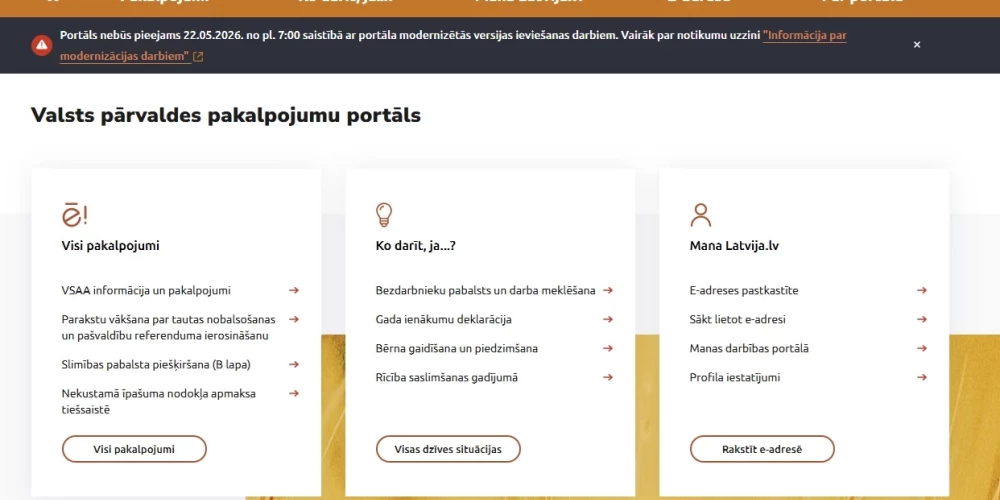 Портал госуслуг Latvija.gov.lv закроется на день для обновлений доступа и дизайна