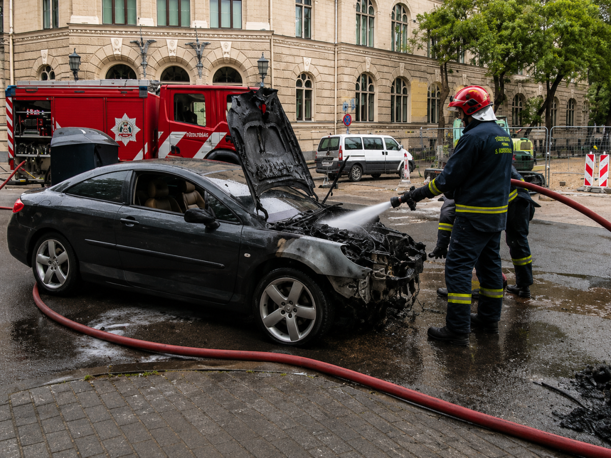 Автомобиль загорелся у Президентского дворца в Риге, водитель не пострадал