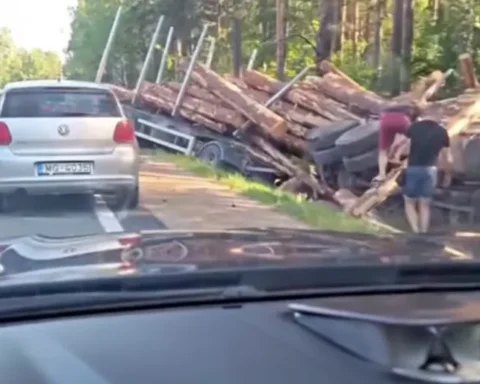 Водитель лесовоза потерял управление и столкнулся с BMW в аварии под Ригой, одна женщина погибла