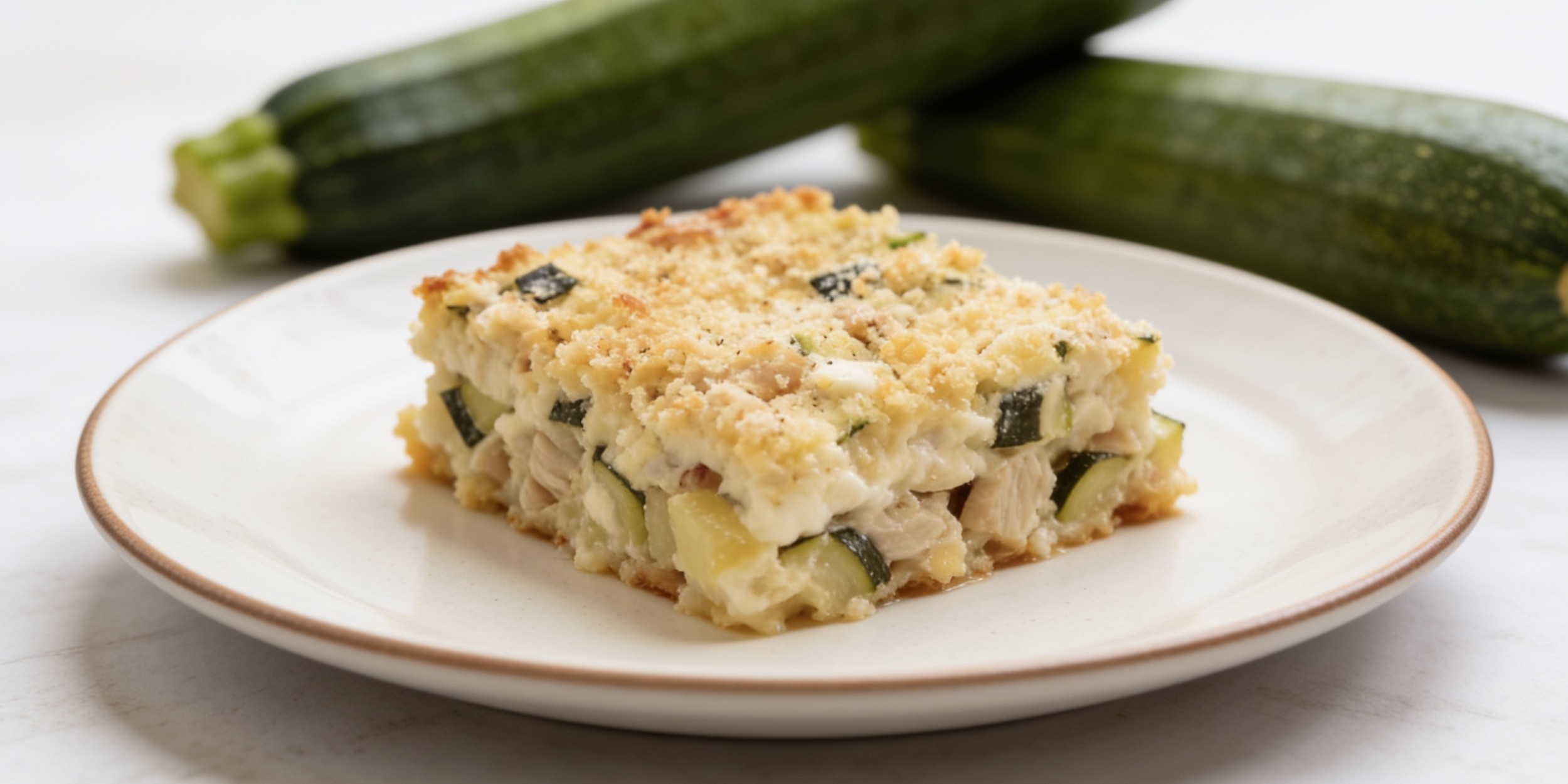 Белковая запеканка из кабачков с курицей, творогом и сыром