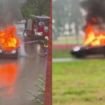 Поджог или техническая неисправность: автомобиль сгорел возле школы в Риге