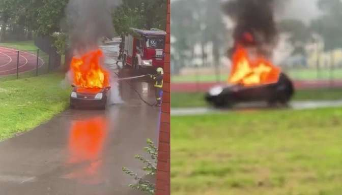 Поджог или техническая неисправность: автомобиль сгорел возле школы в Риге