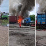 В Риге загорелся прицеп грузовика с бытовой техникой и металлоломом
