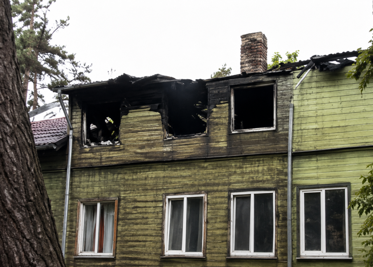 Мощный пожар в Юрмале оставил 27 человек без жилья и повреждённым многоквартирным домом