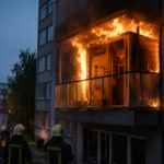 В Риге пожар на балконе шестиэтажного дома: люди не пострадали
