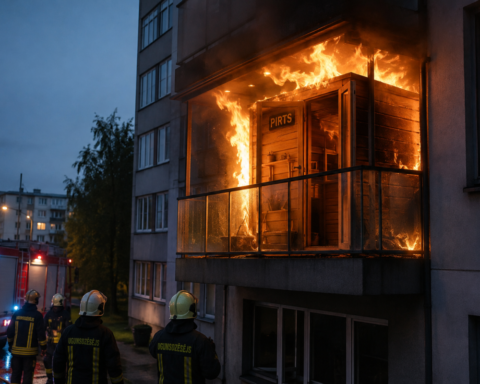 В Риге пожар на балконе шестиэтажного дома: люди не пострадали