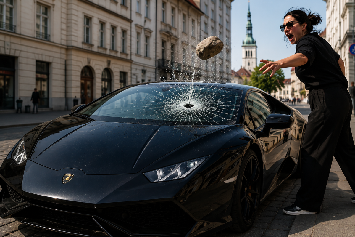 Женщина в Таллинне повредила Lamborghini, бросив в него камень на 70 000 евро
