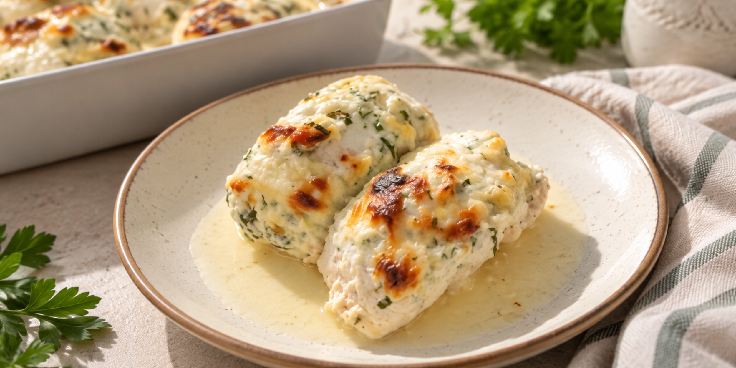 Куриные рулетики с сыром в сметанном соусе