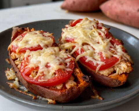 Лодочки из батата с куриным фаршем и сыром