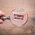 Лупа над надписью «Istanbul Convention» на деревянном фоне.